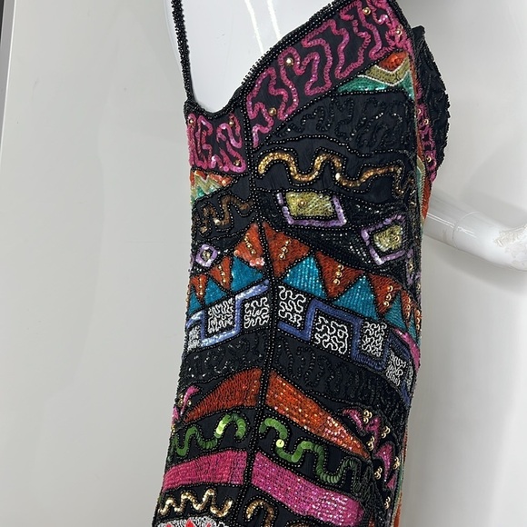 Together! Sz 8 Beaded Multi Color Semi Structured Bodice Zip Dress - Picture 6 of 13